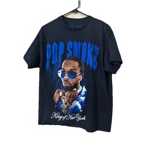 Pop Smoke L Faded Black Short Sleeve Graphic T-Shirt "King of New York" Official